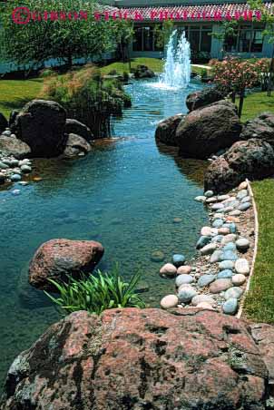 Stock Photo #4060: keywords - architecture creek design fountain garden lake landscape pond released rock stream vert