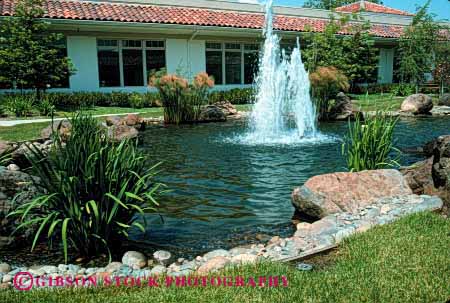 Stock Photo #4061: keywords -  architecture design fountain garden horz lake landscape pond released stream