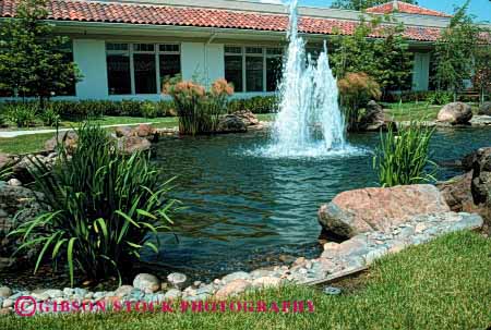 Stock Photo #4061: keywords - architecture design fountain garden horz lake landscape pond released stream