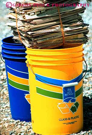 Stock Photo #4081: keywords -  bucket containers curb household industry material pickup plastic recycle recycling residential resource reuse vert