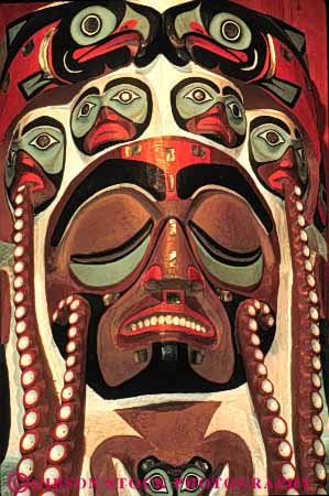 Stock Photo #4172: keywords - alaska american carve craft decorate historic indian national native paint park pole sitka symbol totem vert wood worship