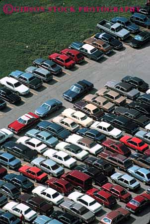 Stock Photo #4192: keywords -  aerial arrange car countless lot many numerous park parking pattern row tight vert