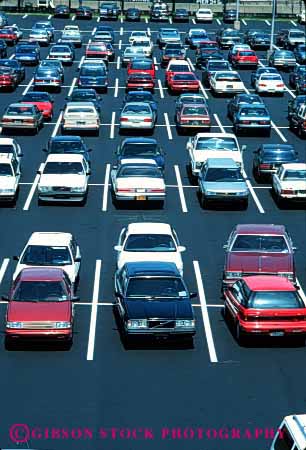 Stock Photo #4193: keywords -  car countless elevated grid lot many park parking pattern row vert view