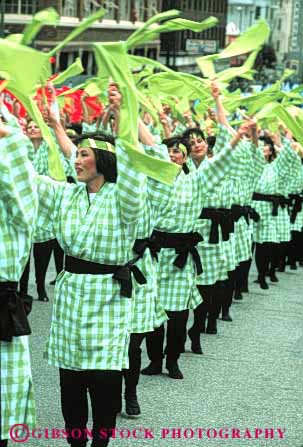 Stock Photo #4239: keywords -  annual asian blossom celebrate celebration cherry color colorful costume dance display ethnic event festival francisco green japanese minority music parade performance san show together uniform unity vert women
