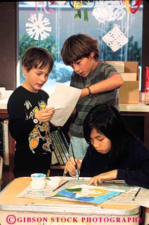 Stock Photo #4270: keywords - adolescent art artistic boy boys child children class classroom create educate education elementary ethnic forth fourth gender girl girls grade group kid kids learn minority mix mixed paint race released school students study together vert young youth