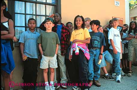 Stock Photo #4276: keywords -  adolescent african american boy boys child children class educate education elementary ethnic field fifth girl girls grade group horz kid kids learn minority mix race school students study together trip trips young youth