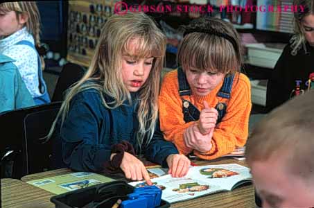 Stock Photo #4280: keywords -  adolescent book child children class classroom educate education elementary girl girls grade group horz kid kids learn pair read released school second see students study studying studys team together vision young youth
