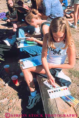 Stock Photo #14332: keywords - adolescent adolescents art artistic child children class classes field girl girls group groups middle outdoor outside paint painting paper people school schools student students summer teen teenage teenagers teens trip trips vert watercolor young youth