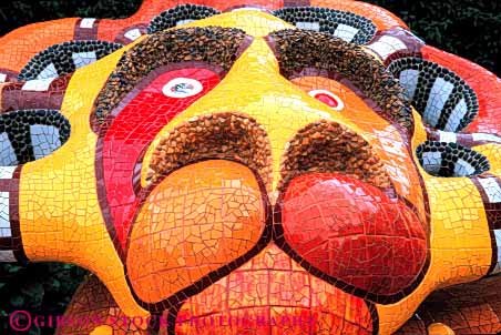 Stock Photo #4338: keywords -  abstract arch art artistic ceramic circle color colorful curve decorate decorative face horz irregular lion mosaic pattern round sculpture tile