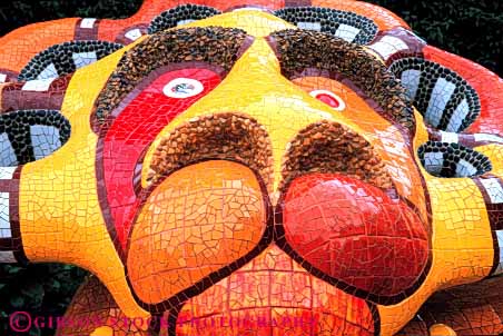 Stock Photo #4338: keywords - abstract arch art artistic ceramic circle color colorful curve decorate decorative face horz irregular lion mosaic pattern round sculpture tile