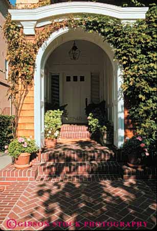 Stock Photo #4382: keywords -  arch architecture brick church custom design door doorway entrance entry frame front home house path pattern vert walkway wood