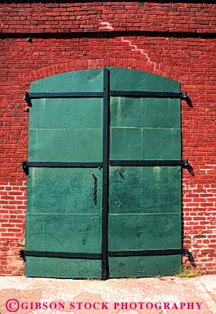 Stock Photo #4387: keywords -  architecture brick columbia custom design door doorway entrance entry frame front green heavy historic metal old park pattern secure state steel strong vert vintage wall