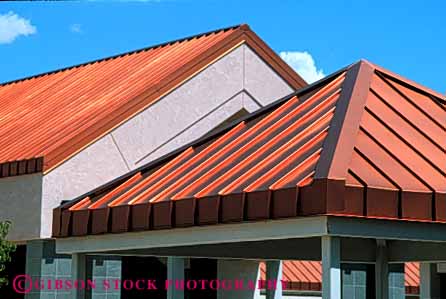 Stock Photo #4505: keywords -  architecture building clean construction copper finished horz metal modern natural new pattern resource roof shiny slope structure
