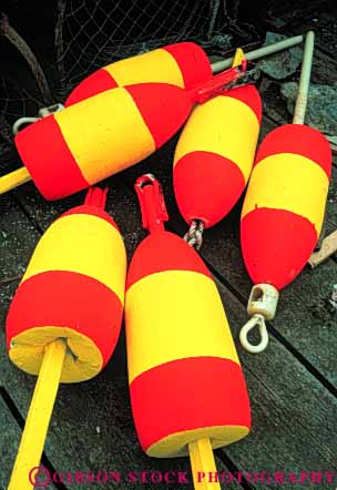 Stock Photo #4554: keywords -  coast color colorful fishery fishing float floats indicate indicator lobster locate locater maine marine maritime ocean signal trap vert