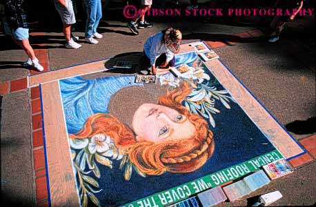 Stock Photo #4559: keywords - art artist artistic carrier chalk create creation creative expression female hobby horz interpret interpretation large luis obispo paint painter painting portrait practice san sidewalk skill style temporary visual