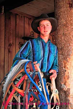 Stock Photo #4592: keywords -  americana bridle career cowboy folklore horse horseman job occupation outdoor outside ranch released rough rugged southwest tradition traditional vert vocation west western wrangler