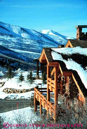 Stock Photo #4600: keywords -  building construction deer home house log parallel resort snow structure tradition traditional tree valley vert winter wood