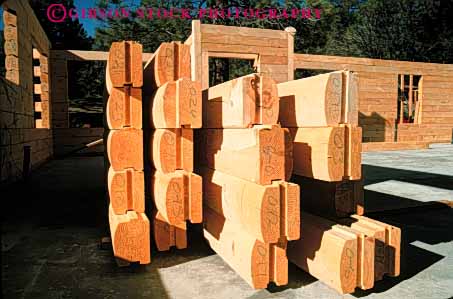 Stock Photo #4608: keywords -  building construction cut home horz labled log logs parallel pre structure tradition traditional tree wood
