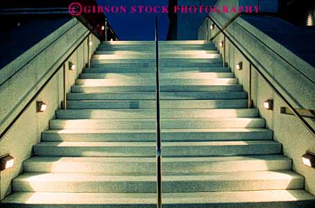 Stock Photo #4626: keywords - angle angles architecture concrete dark design dusk elevate elevation function geometric geometry guide height horz illuminate light lighting lights night right safety stair staircase stairs step steps up walk