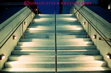 Stock Photo #4626: keywords -  angle angles architecture concrete dark design dusk elevate elevation function geometric geometry guide height horz illuminate light lighting lights night right safety stair staircase stairs step steps up walk