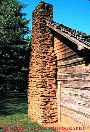Stock Photo #4645: keywords -  americana architecture building cabin chimney fireplace heat historic history home house log old puckett rock vent ventilate vert vintage