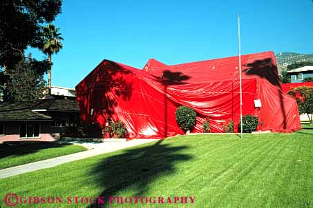 Stock Photo #4649: keywords -  control cover covered dangerous deadly enclose enclosed envelope for fumigate fumigating fumigation gas grass home horz house kill lawn lethal pest pests plastic poison residential toxic treatment