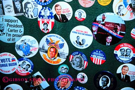 Stock Photo #4682: keywords -  advertise advertisement advertising bush button buttons campaign elect elected election exposure george horz official pin pins political politician politics publicity publicize support