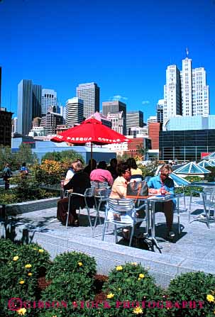 Stock Photo #4719: keywords -  buena cafe city cityscape dine dining dinner downtown eat eating food francisco gardens group meal outdoor outside pasqua relax restaurant san serve service skyline social summer vacation vert yerba