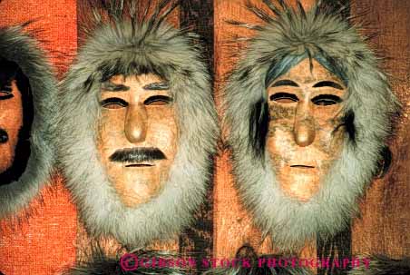 Stock Photo #4786: keywords -  alaska artificial ceremonial ceremony character cover craft display eskimo face fake handmade head hide horz identity masks merchandise nome obscure pretend retail sales sell tradition traditional up