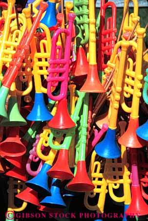 Stock Photo #4837: keywords -  buy color colorful commerce display economics economy horn instrument merchandise music musical plastic play retail sales sell toy toys vert