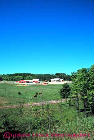 Stock Photo #4883: keywords -  agriculture barn building clean country countryside farm fence grass green horse horses michigan open pasture ranch range rangeland rural space stable vert