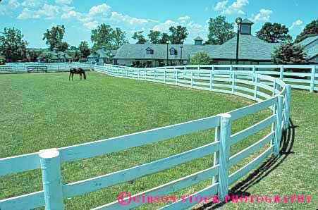 Stock Photo #4888: keywords - agriculture barn building clean country countryside curve farm fence grass green horse horz kentucky leading line lines open parallel pasture ranch range rangeland rural space stable white