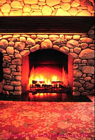 Stock Photo #4933: keywords -  burn cabin fire fireplace flame hearth heat hot interior rock stone tradition traditional vert wood