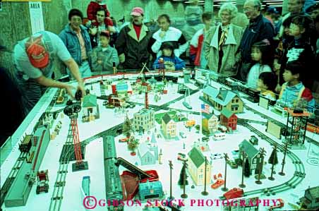 Stock Photo #5024: keywords - horz layout little miniature model railroad railroading scale see set show small toy toys track tracks train trains watch