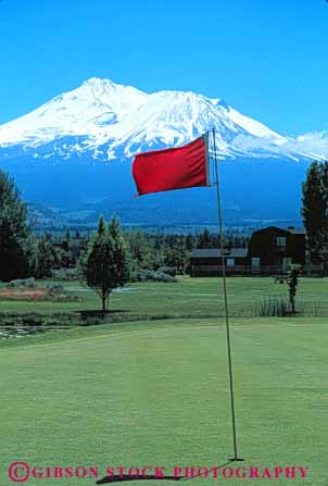 Stock Photo #5072: keywords -  close course cut flag game golf golfing grass green groom groomed lake landscape landscaped lawn manicure manicured mount mountain pin scenic shasta shastina smooth snow trim trimmed vert