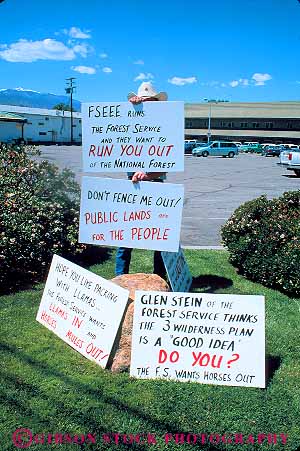 Stock Photo #12613: keywords - bishop california demonstrate demonstrates demonstrating demonstration demonstrator express expression federal forest government land man opinion opinions people person policies policy protest protester protesting protests public service sign signs use vert