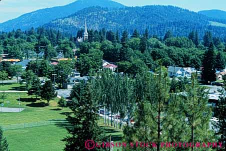 Stock Photo #5198: keywords -  alene america american buildings city coeur community d horz idaho neighborhood park rural safe safety secure security small town tree trees vegetated vegetation wooded