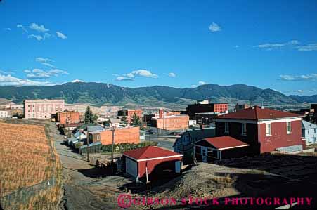Stock Photo #5202: keywords - america american buildings butte city community horz landscape montana neighborhood old rural safe safety secure security small town