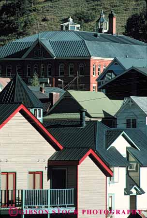 Stock Photo #5209: keywords -  america american angle angles architecture buildings city colorado community geometric geometry neighborhood roof roofs rural safe safety secure security small telluride town traditional triangle triangles vert west western