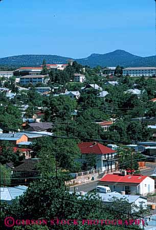 Stock Photo #5210: keywords -  america american buildings city community elevated mexico neighborhood new rural safe safety secure security silver small town vert view