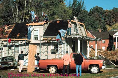 Stock Photo #5224: keywords -  assist assistance assisting charity citizen citizens community construction cooperate cooperating crew effort friend friends help helpers home horz house neighbor neighborhood project public remodel restore roof roofing scaffold service team volunteer volunteers work workers