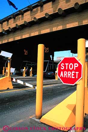 Stock Photo #5297: keywords -  access bilingual blaine booth border boundary canada car check control country cross crossing customs entry gate government immigrate immigration international line of patrol port sign states stop united vert wait washington