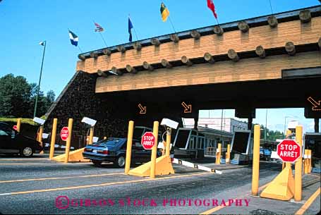 Stock Photo #5300: keywords - access bilingual blaine booth border boundary canada car check control country cross crossing customs entry gate government horz immigrate immigration international line of patrol port sign states stop united wait washington