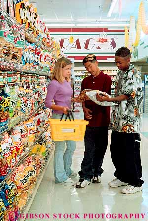 Stock Photo #13366: keywords - adolescent adolescents african american asian black boy boys buy buyer buyers buying children customer customers ethnic ethnicity female food friend friends genders girl girls grocery group groups in indoor indoors inside interior label male minorities minority mixed multi people race races read reading reads released shop shopper shoppers shopping snack store stores teen teenage teenagers teens together vert young youth