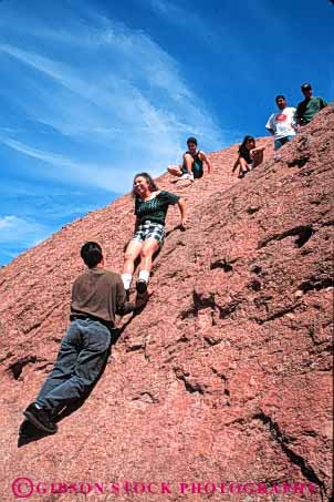 Stock Photo #5411: keywords - adolescents adult adventure boys class climb climbing ethnic field gender girls group high hispanic interaction junior man men middle minority outdoor outdoors outside recreation risk rock school social student students summer teen teenager teenagers teens trip vert woman women young