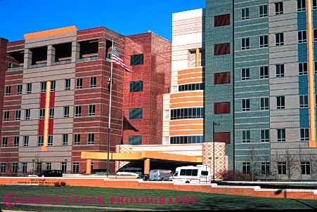Stock Photo #5472: keywords -  architecture building center color colorful detroit dingell horz hospital medical medicine office unusual veterans